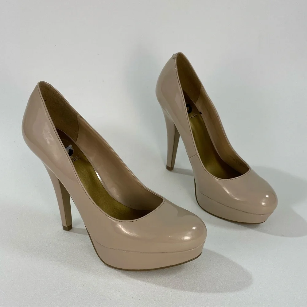 Guess Nude Platform Heels 8.5 Patent Leather Neutral Classic Girly Coquette